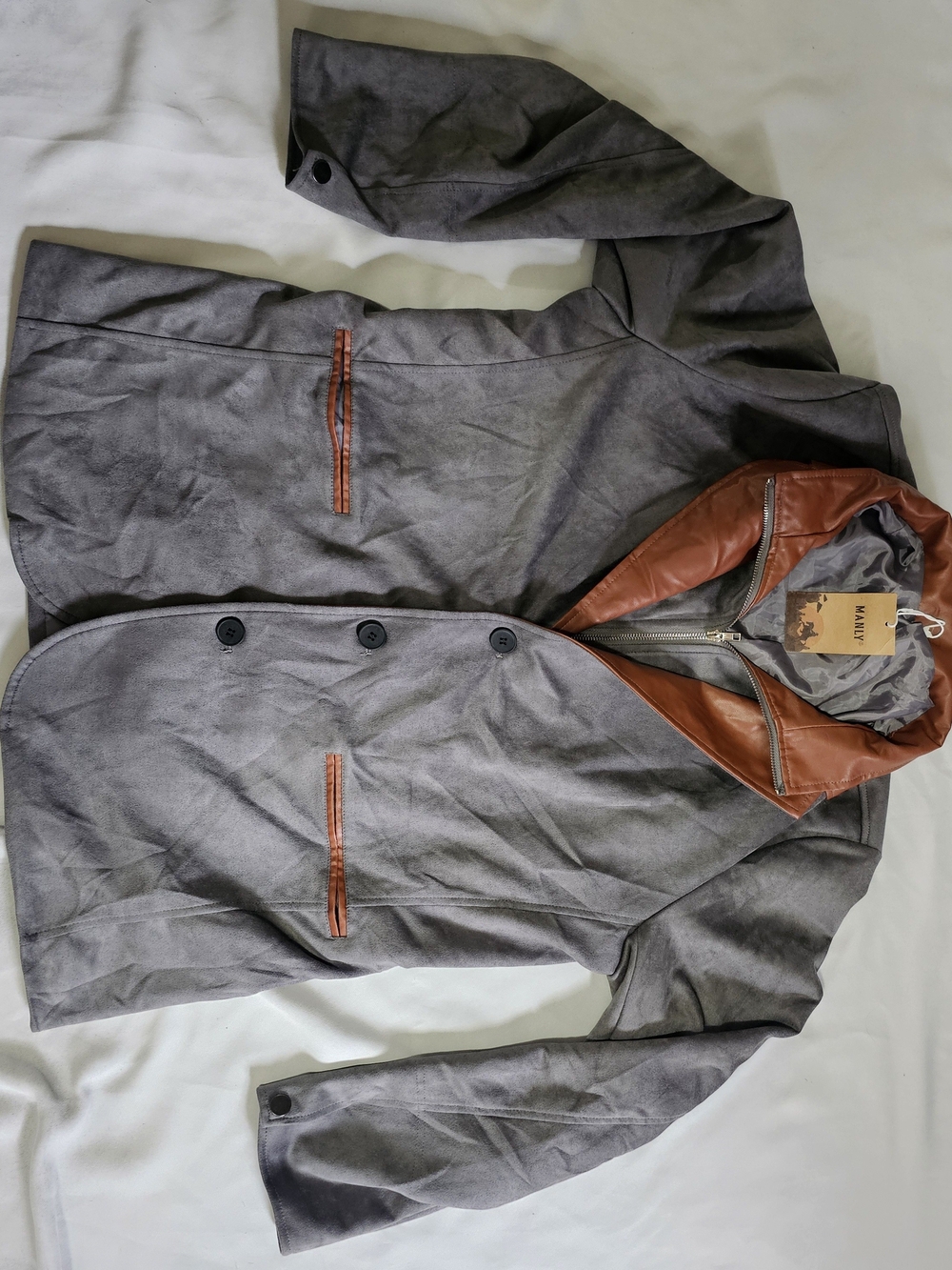 Men's Gray Jacket with Brown Trim - Lightweight Shirt Jacket